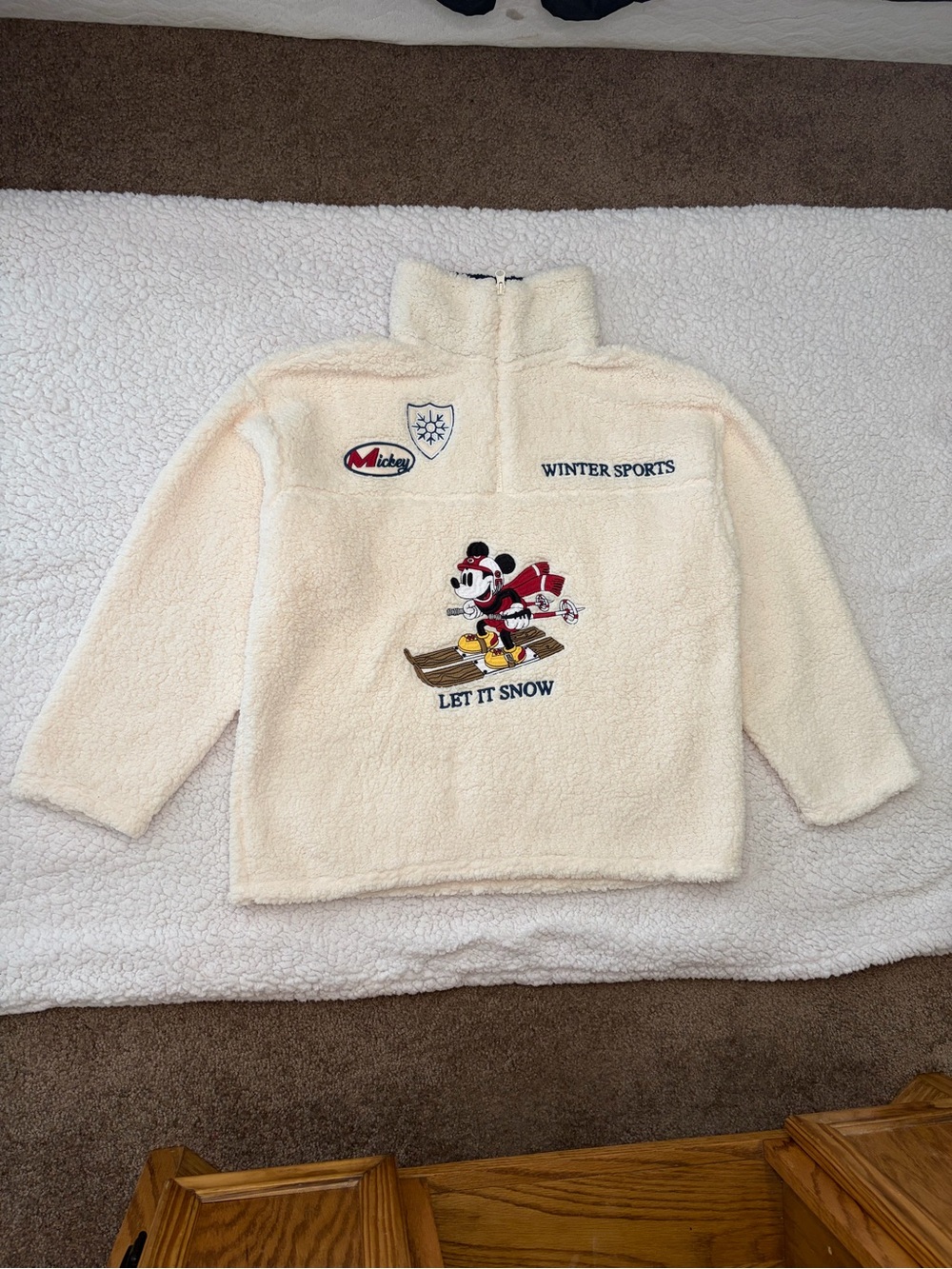 Women Freeze Quarter-Zip Pullover Winter Sherpa Cream Mickey Ski Embroide XLarge